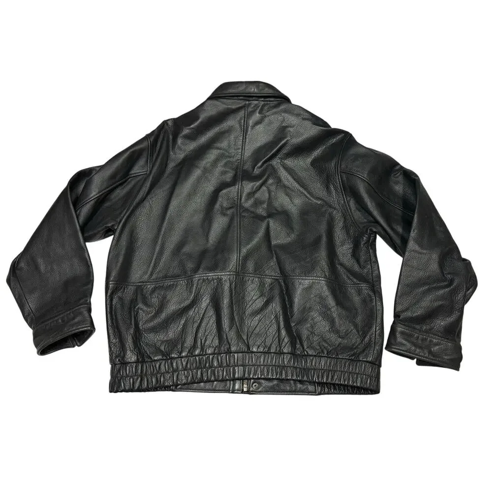 Eddie Bauer Black Leather Jacket Size Large Vintage Y2K